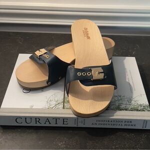 New Dr. Scholl's Navy Wooden Women's Mules Sandals Size 8